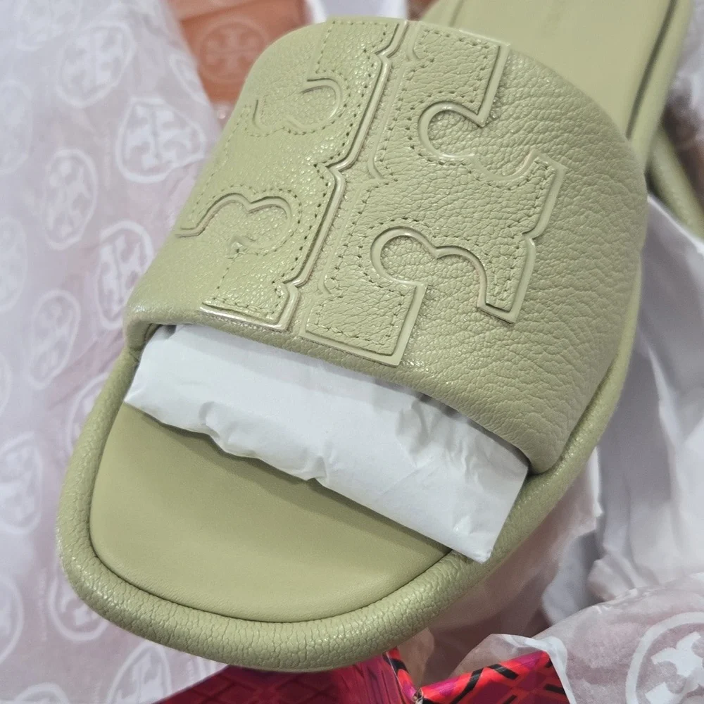 Tory Burch Double T Sport Slide Tumbled Leather - Picture 5 of 11